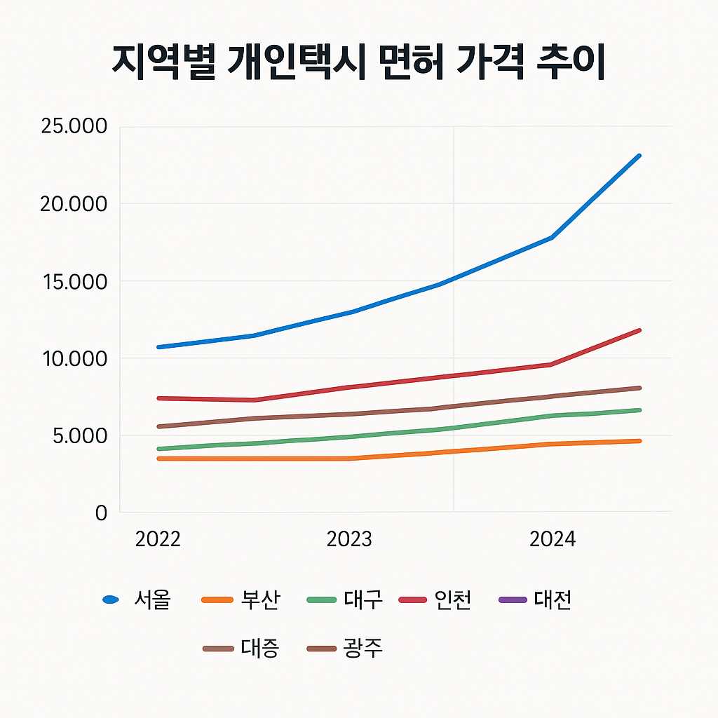 지역별 개인택시 면허 가격 추이