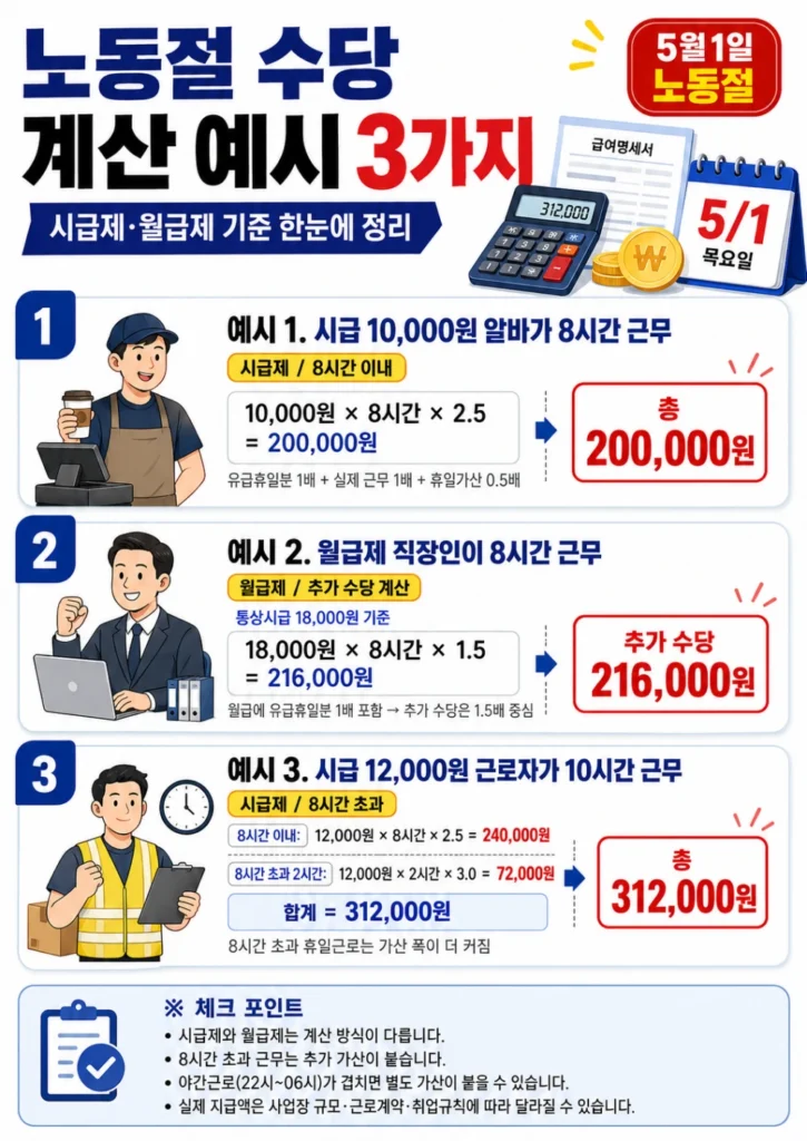 노동절 수당 계산 얘시 3가지