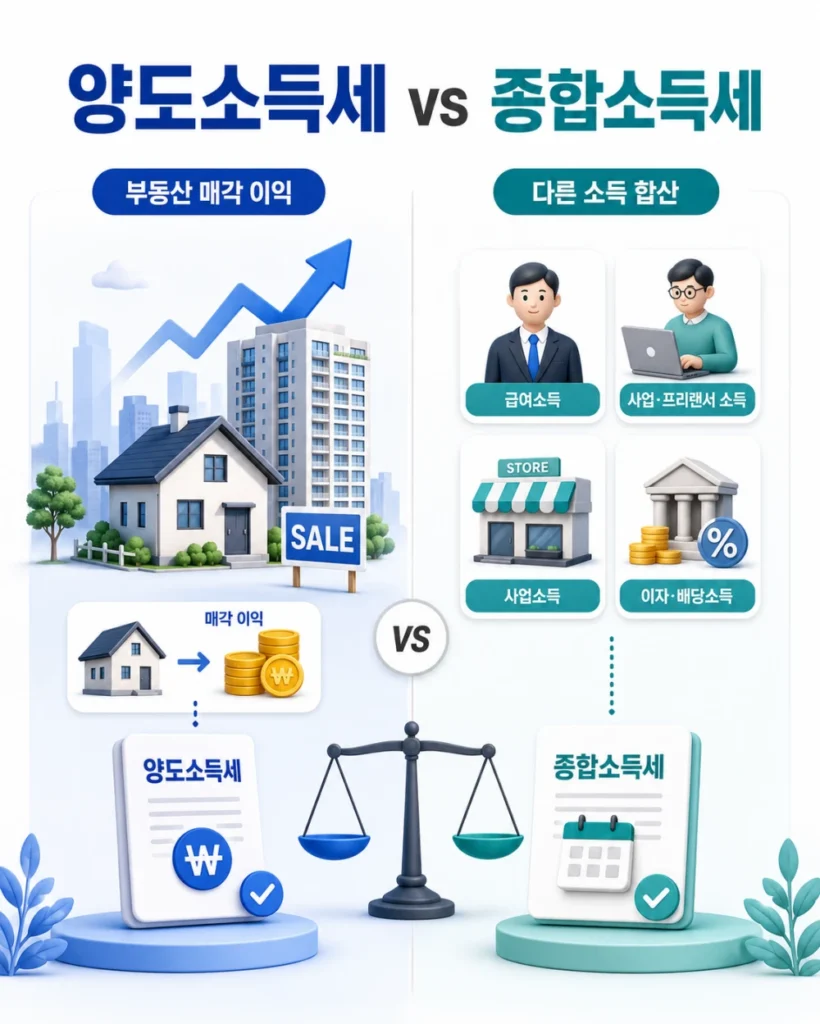 양도소득세와 종합소득세 종류 및 세금 합산 여부
