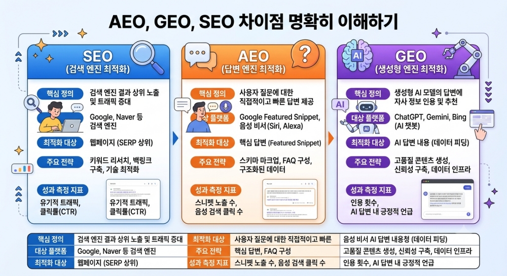 SEO AEO GEO 차이점 설명 이미지