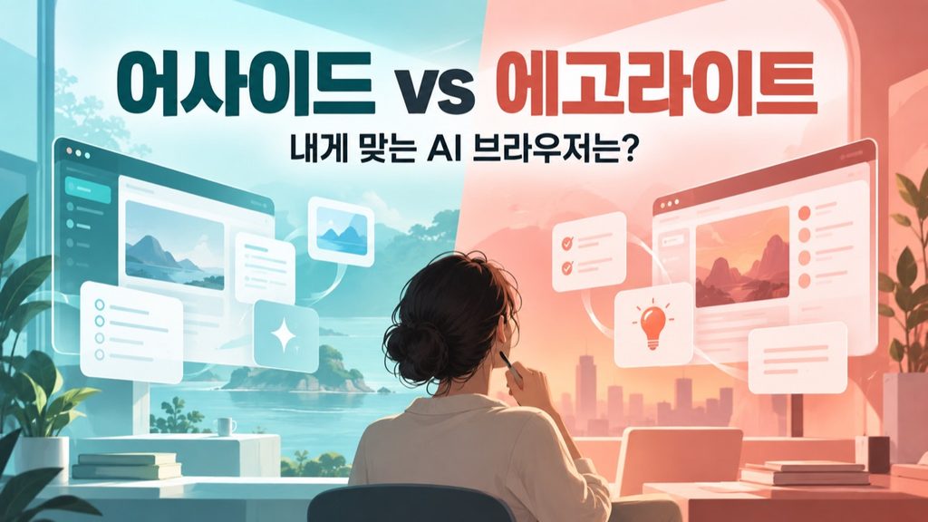 어사이드 vs 에고라이트 비교를 청록과 코랄로 표현한 제목 썸네일