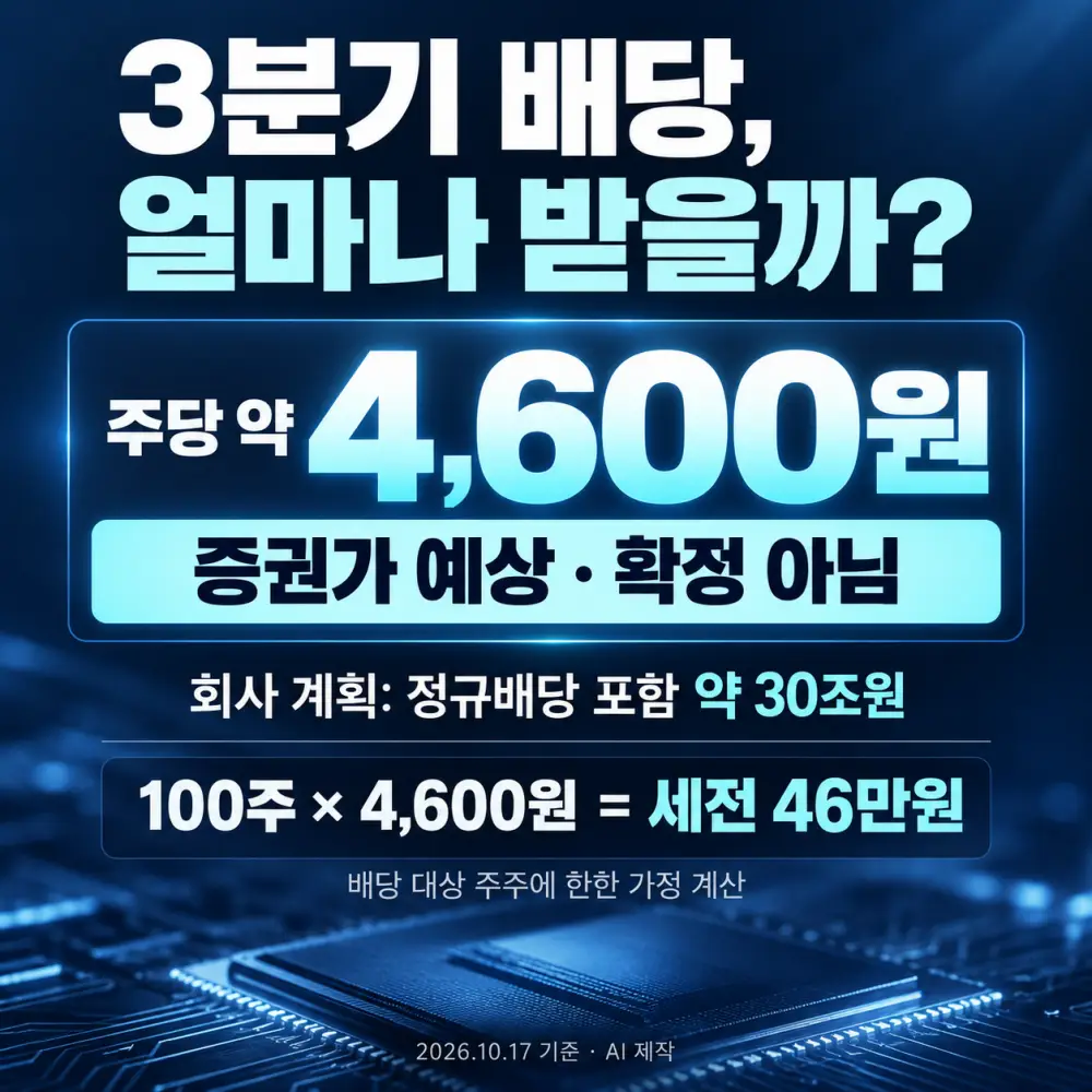 주당 4600원을 가정한 삼성전자 100주 세전 배당금 46만원 계산