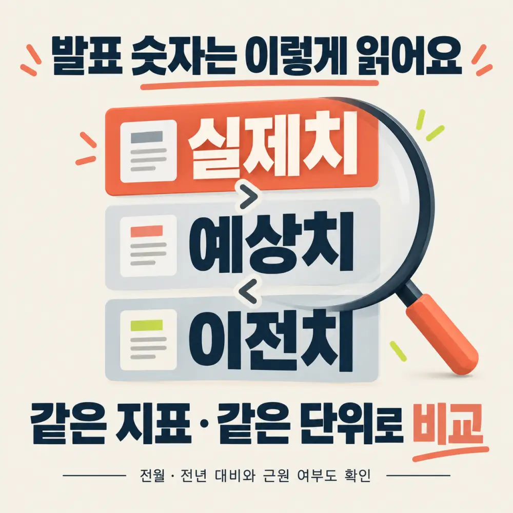 실제 발표 숫자의 차이 실제치, 예상치, 이전치