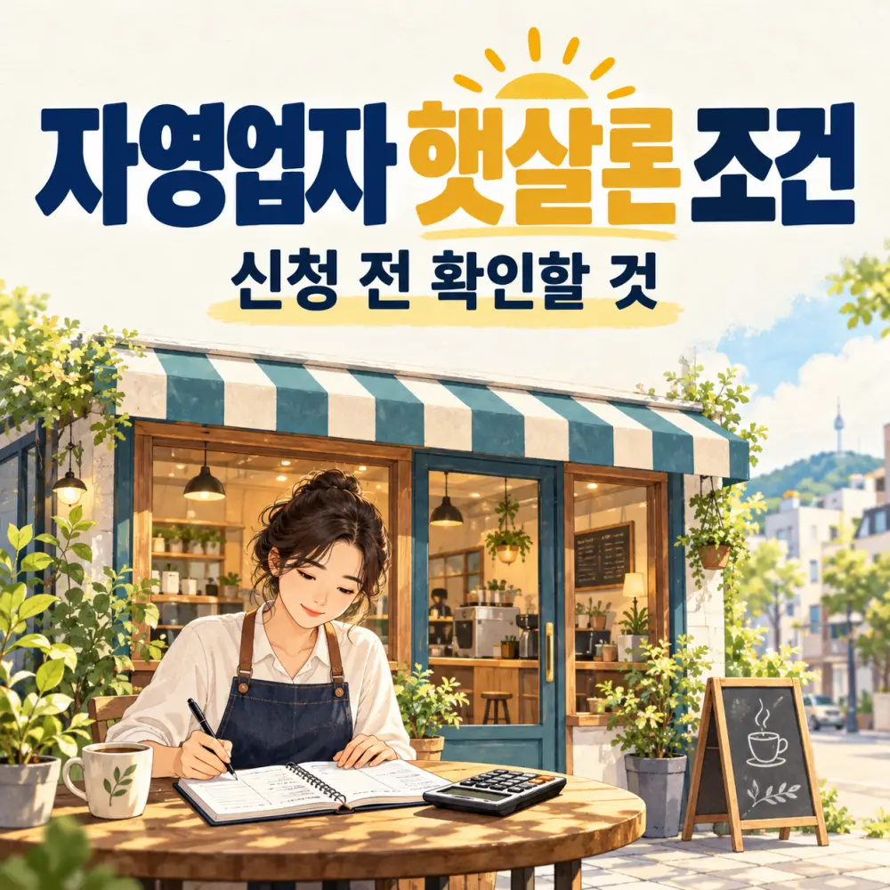 자영업자 햇살론 신청 전 조건을 확인하는 가게 주인 일러스트